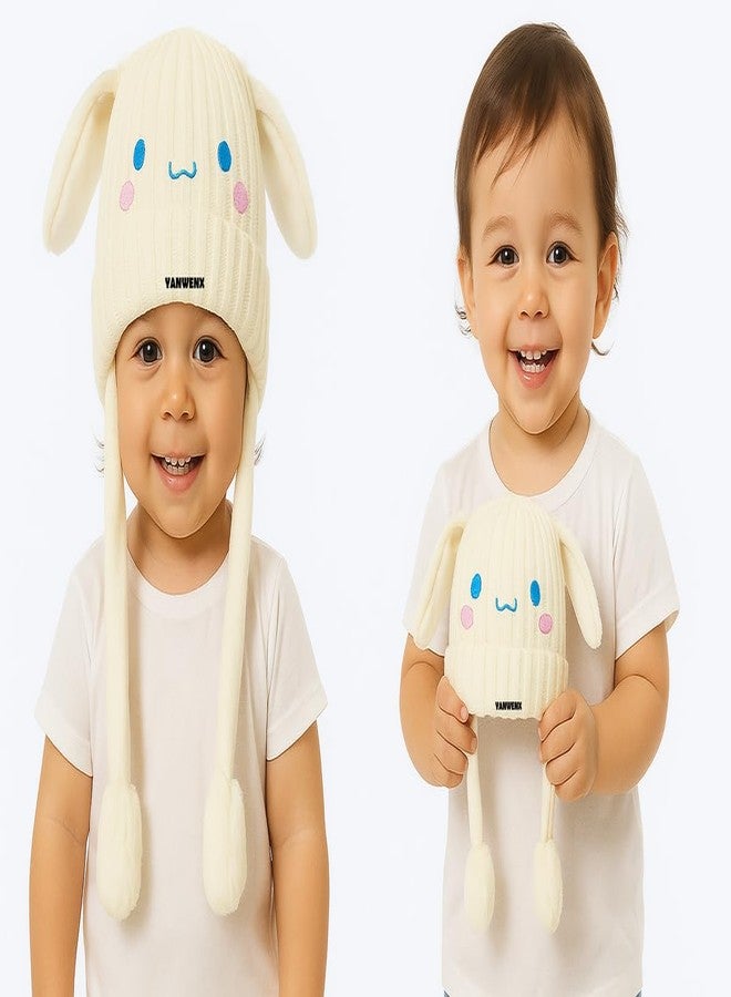 Yanwenx Bunny Cap with Moving Ears for Kids (1-10 Yrs) | Plush Wool Winter Hat | Cute Girls Headwear & Funny Cap_White - Image 4